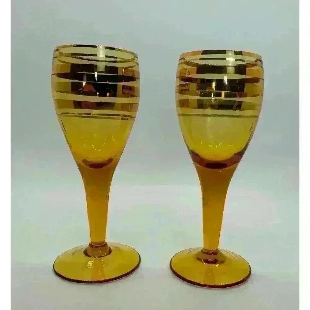 MCM Vintage Gold Banded Cordial Glasses Set of Two Excellent Condition - Picture 2 of 8